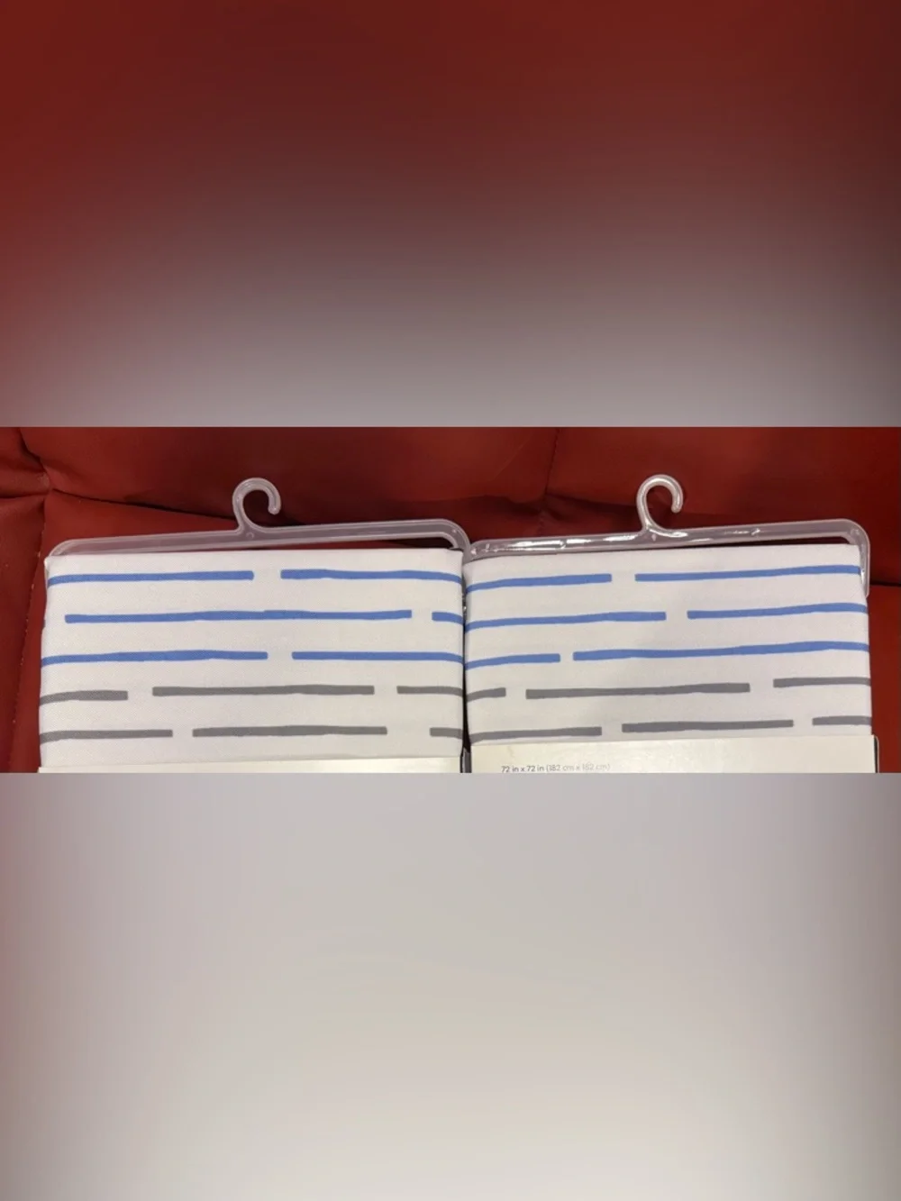 2 Simply Essential Broken Lines Shower Curtains- White with Gray & Blue Accents
